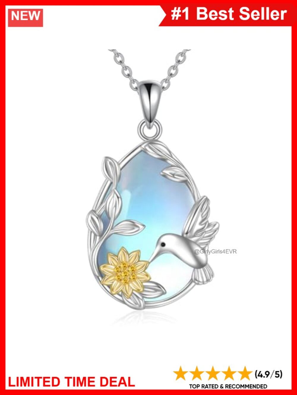 Sterling Silver Hummingbird Pendant Necklace 18+2" Chain Hypoallergenic Gift